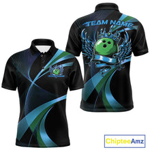 Load image into Gallery viewer, Blue And Green Bowling Ball With Wings And Crown Custom Men Polo Shirts Bowling Jerseys IPHW11458
