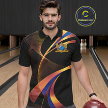 Load image into Gallery viewer, Blue And Gold Bowling Ball With Wings And Crown Custom Men Polo Shirts Bowling Jerseys IPHW11459