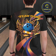 Load image into Gallery viewer, Blue And Gold Bowling Ball With Wings And Crown Custom Men Polo Shirts Bowling Jerseys IPHW11459