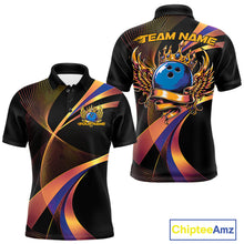 Load image into Gallery viewer, Blue And Gold Bowling Ball With Wings And Crown Custom Men Polo Shirts Bowling Jerseys IPHW11459