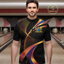 Load image into Gallery viewer, Blue And Gold Bowling Ball With Wings And Crown Custom Men Quarter-Zip Shirts Bowling Jerseys IPHW11459