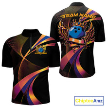 Load image into Gallery viewer, Blue And Gold Bowling Ball With Wings And Crown Custom Men Quarter-Zip Shirts Bowling Jerseys IPHW11459
