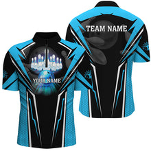 Load image into Gallery viewer, Custom Cyan Blue Bowling Polo Shirts For Men, Strike Bowling Team Jerseys Bowlers Outfits IPHW5224