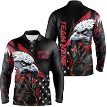 Load image into Gallery viewer, American Flag Eagle Custom Patriotic US Flame Bowling Shirts For Men, Black Bowling Team Uniform IPHW7923