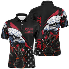 Load image into Gallery viewer, American Flag Eagle Custom Patriotic US Flame Bowling Shirts For Men, Black Bowling Team Uniform IPHW7923