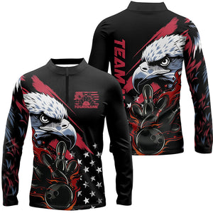 American Flag Eagle Custom Patriotic US Flame Bowling Shirts For Men, Black Bowling Team Uniform IPHW7923