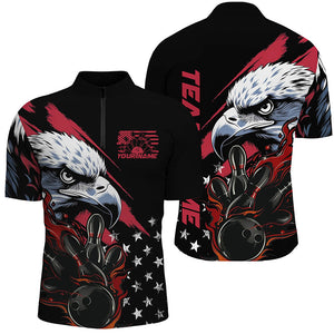 American Flag Eagle Custom Patriotic US Flame Bowling Shirts For Men, Black Bowling Team Uniform IPHW7923