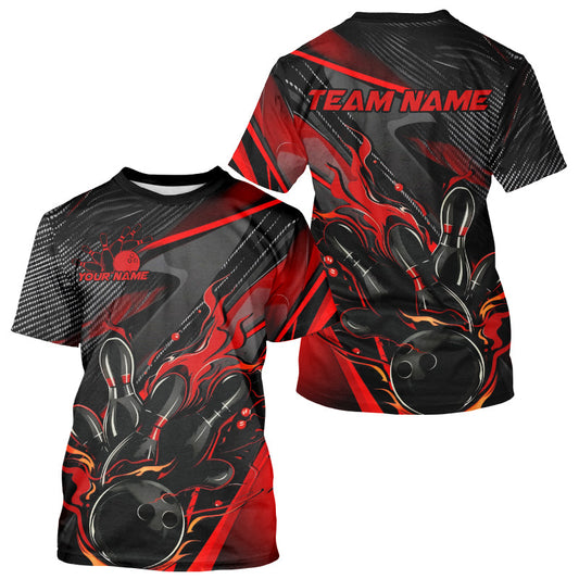 Black And Red Custom Flame Bowling For Men, Fire Bowling Team Bowler Jersey IPHW7931