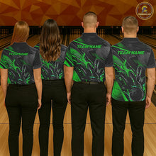 Load image into Gallery viewer, Black And Green Custom Flame Bowling Shirts For Men, Fire Bowling Team Shirt Bowler Jersey IPHW7934