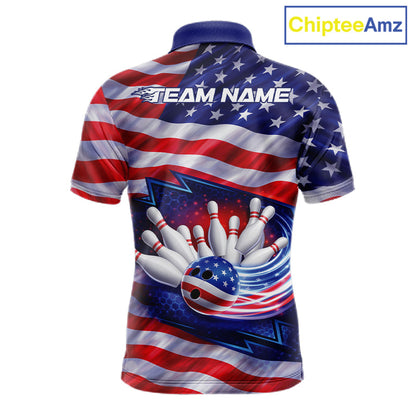 Custom Patriotic US Flag Bowling Team Shirts, 4Th Of July Bowling League Shirt Freedom Bowling Jerseys IPHW10426