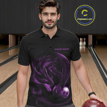 Load image into Gallery viewer, Custom Black And Purple Dragon Bowling Shirts, Bowling League Shirt Dragon Men Jersey IPHW10704