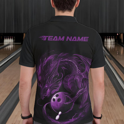 Custom Black And Purple Dragon Bowling Shirts, Bowling League Shirt Dragon Men Jersey IPHW10704