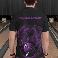 Load image into Gallery viewer, Custom Black And Purple Dragon Bowling Shirts, Bowling League Shirt Dragon Men Jersey IPHW10704