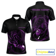 Load image into Gallery viewer, Custom Black And Purple Dragon Bowling Shirts, Bowling League Shirt Dragon Men Jersey IPHW10704