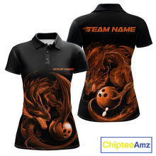 Load image into Gallery viewer, Custom Black And Orange Dragon Bowling Shirts, Bowling League Shirt Dragon Women Jersey IPHW10707