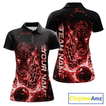 Load image into Gallery viewer, Custom Red Flaming Leopard Bowling Shirts For Women, Fire Bowling Team Shirt Bowler Uniform IPHW10712