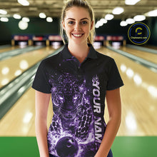 Load image into Gallery viewer, Custom Purple Flaming Leopard Women Bowling Shirts, Fire Bowling Team Shirt Bowler Uniform IPHW10713