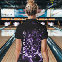 Load image into Gallery viewer, Custom Purple Flaming Leopard Women Bowling Shirts, Fire Bowling Team Shirt Bowler Uniform IPHW10713