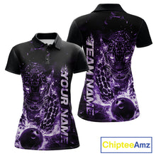 Load image into Gallery viewer, Custom Purple Flaming Leopard Women Bowling Shirts, Fire Bowling Team Shirt Bowler Uniform IPHW10713
