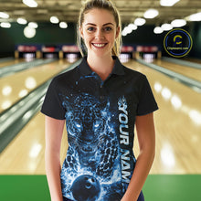 Load image into Gallery viewer, Custom Blue Flaming Leopard Women Bowling Shirts, Fire Bowling Team Shirt Bowler Uniform IPHW10714