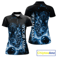 Load image into Gallery viewer, Custom Blue Flaming Leopard Women Bowling Shirts, Fire Bowling Team Shirt Bowler Uniform IPHW10714