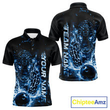 Load image into Gallery viewer, Custom Blue Flaming Leopard Men Bowling Shirts, Fire Bowling Team Shirt Bowler Uniform IPHW10714