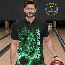 Load image into Gallery viewer, Custom Green Flaming Leopard Men Bowling Shirts, Fire Bowling Team Shirt Bowler Uniform IPHW10715