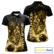 Load image into Gallery viewer, Custom Yellow Flaming Leopard Women Bowling Shirts, Fire Bowling Team Shirt Bowler Uniform IPHW10716
