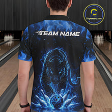 Load image into Gallery viewer, Custom Black And Blue Flame Leopard Bowling Men Polo Shirt, Bowling League Team Shirt IPHW11253