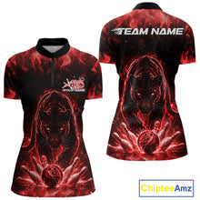 Load image into Gallery viewer, Custom Black And Red Flame Leopard Bowling Women Shirt, Bowling League Team Shirt IPHW11254
