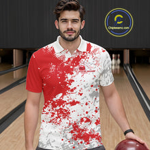 Load image into Gallery viewer, Custom Red Splatter Bowling Team Men Polo Shirt, Bowling League Shirt Bowler Jerseys IPHW11257