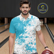 Load image into Gallery viewer, Custom Teal Blue Splatter Bowling Team Men Polo Shirt, Bowling League Shirt Bowler Jerseys IPHW11259