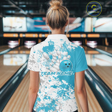 Load image into Gallery viewer, Custom Teal Blue Splatter Bowling Team Women Quarter-Zip Shirt, Bowling League Shirt IPHW11259