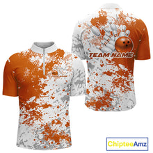 Load image into Gallery viewer, Custom Orange Splatter Bowling Team Men Quarter-Zip Shirt, Bowling League Shirt Bowler Jerseys IPHW11261