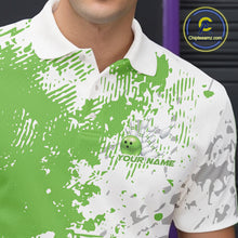 Load image into Gallery viewer, Custom Green Splatter Bowling Team Men Polo Shirt, Bowling League Shirt Bowler Jerseys IPHW11262