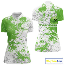 Load image into Gallery viewer, Custom Green Splatter Bowling Women Quarter-Zip Shirt, Bowling League Shirt Jerseys IPHW11262