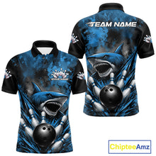 Load image into Gallery viewer, Shirt with shark and bowling ball design, featuring 'Team Name' and 'Your Name' text, with Chiptee Amz branding.