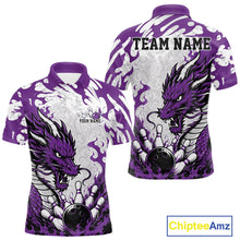 Load image into Gallery viewer, Purple and white polo shirt with dragon design on a white background, featuring 'Chiptee Amz' branding.