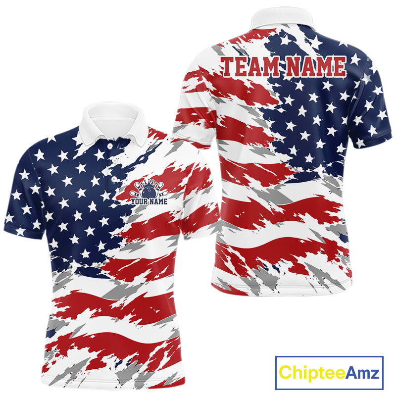 Polo shirt with American flag design on a white background, featuring 'Chiptee Amz' branding.