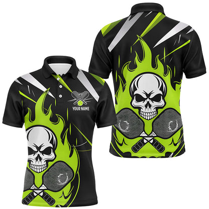 Custom Green Flame Pickleball Shirts For Men, Skull Pickleball Jerseys For Team IPHW6921