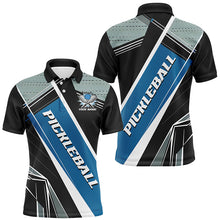 Load image into Gallery viewer, Black And Blue Personalized Pickleball Jerseys For Men, Pickleball Polo Shirts Uniform IPHW6923