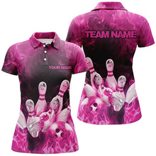 Load image into Gallery viewer, Custom Fire Strike Bowling Shirts For Women, Pink Flame Bowling League Shirts Bowling Team IPHW7120