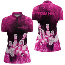 Load image into Gallery viewer, Custom Fire Strike Bowling Shirts For Women, Pink Flame Bowling League Shirts Bowling Team IPHW7120