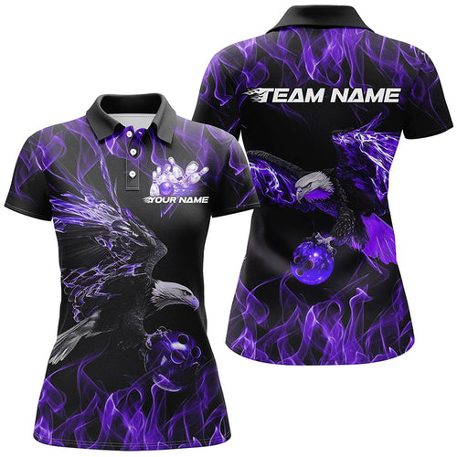 Purple Flame Eagle Custom Bowling Team Shirts For Women, Fire Bowling League Shirt IPHW7950