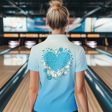 Load image into Gallery viewer, Custom Blue Bowling Heart Polo Shirts For Women, Valentine Bowling Couple Outfits IPHW8362
