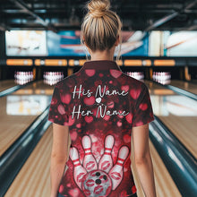 Load image into Gallery viewer, Black And Red Heart Custom Valentines Bowling Polo Shirt For Women, Bowling Couple Outfit IPHW8364