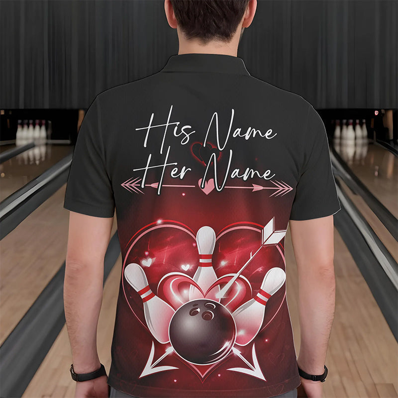 Custom Valentine Bowling Heart Polo Shirts For Men, Couple Bowling Outfits IPHW8367