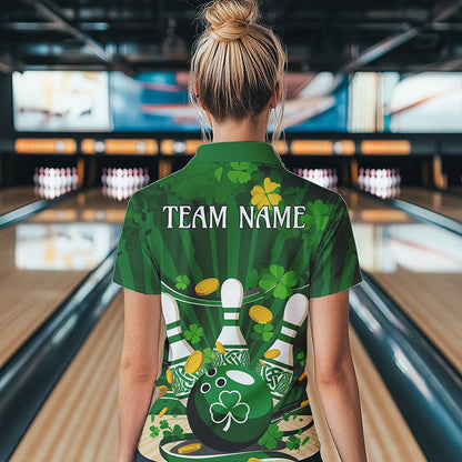 Custom Green St Patrick'S Day Bowling Polo Shirts For Women, Celtic Team Bowling Outfits IPHW8375