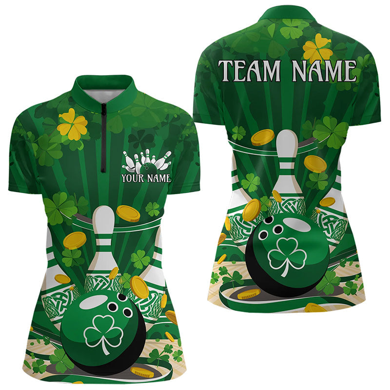 Custom Green St Patrick'S Day Womens Bowling Quarter-Zip Shirts, Celtic Team Bowling Outfit IPHW8375