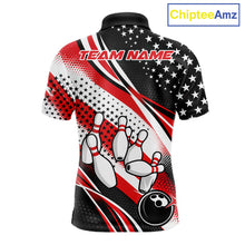 Load image into Gallery viewer, Custom Black And Red American Flag Patriotic Bowling Shirts, US Flag Bowling League Shirt Bowlers Outfit IPHW10448
